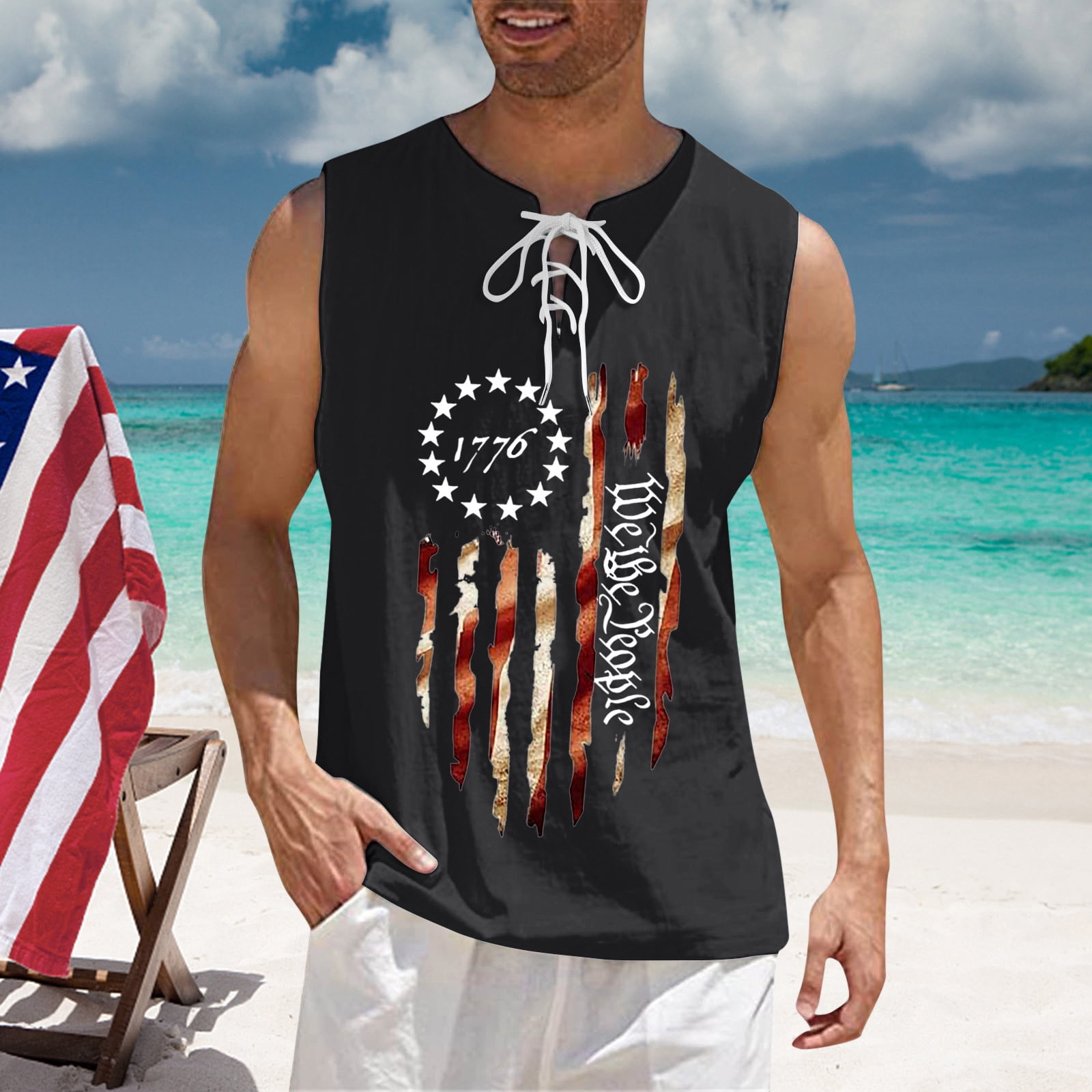 Dyfzdhu Independence Day Tank Tops For Men Summer Flag Printing Digital