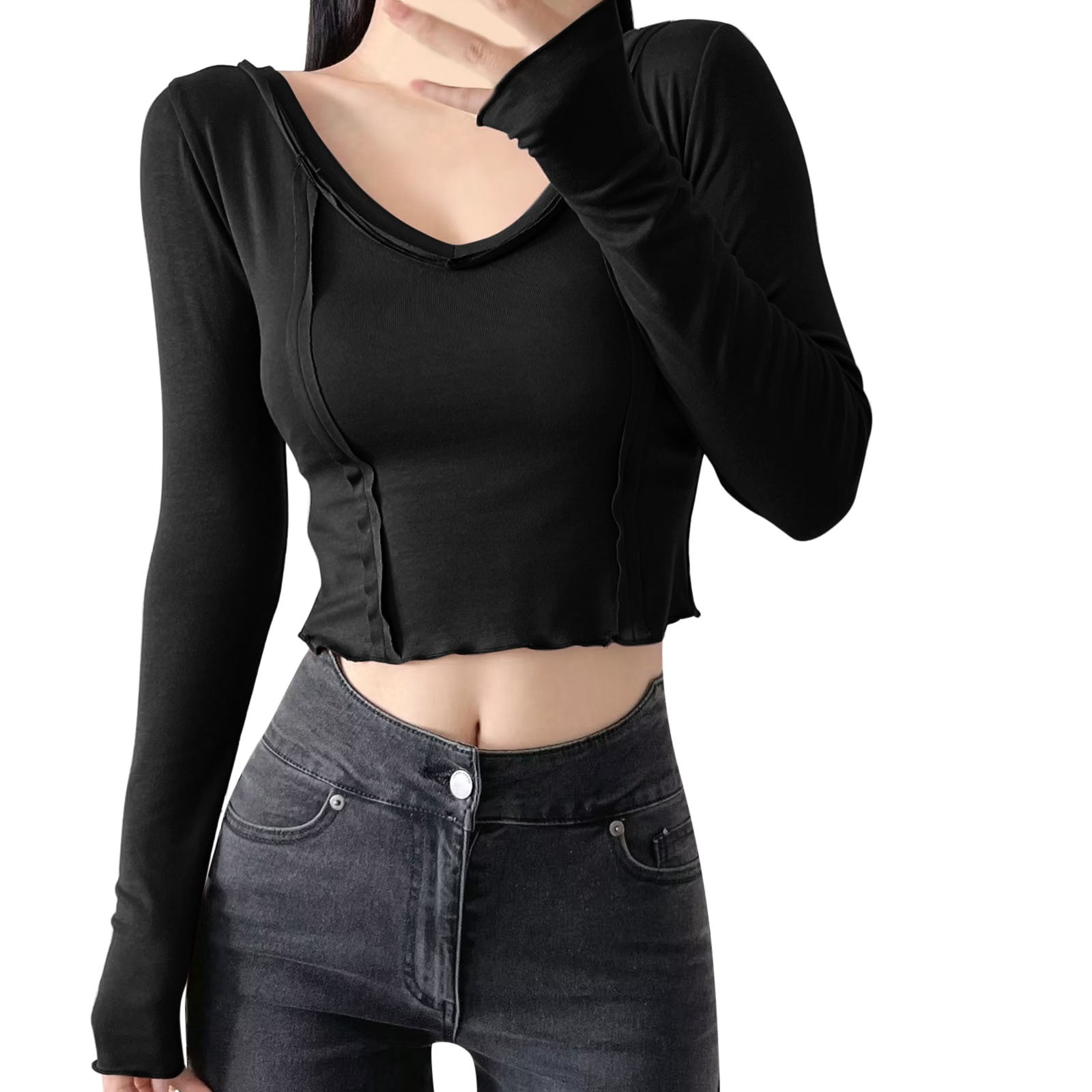 Ehqjnj Female Crop Tops For Women Women S Sexy Slim V Neck Stitching