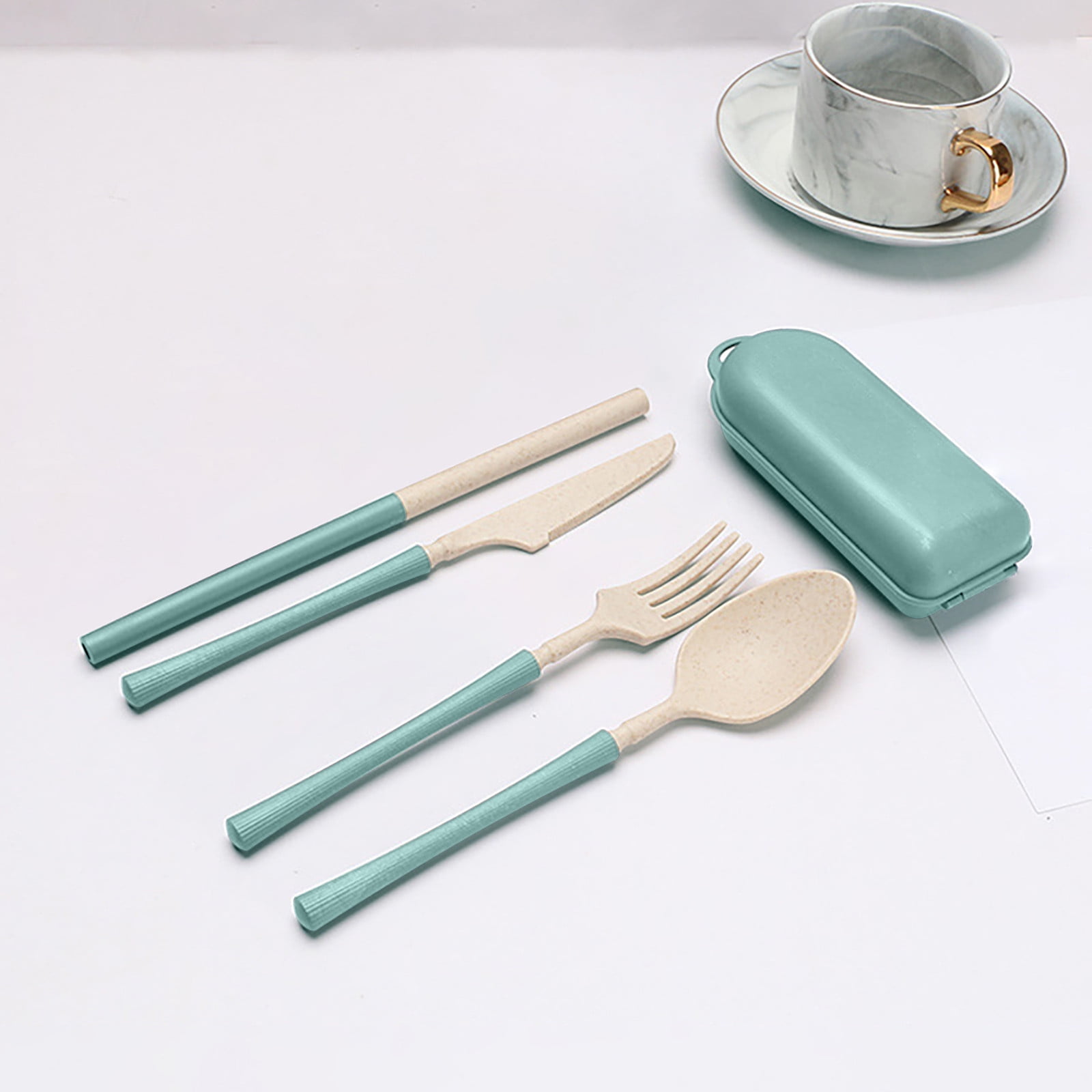 Eqwljwe Wheat Straw Cutlery Set Reusable Portable Spoon Chopstick Fork