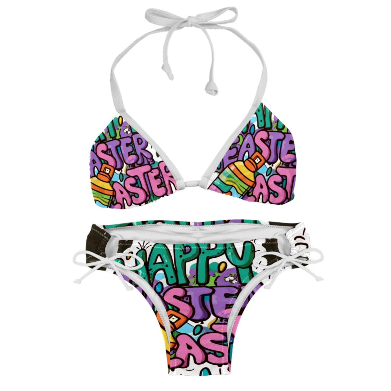 Easter Font Bikini Set With Detachable Sponge Adjustable Strap Two