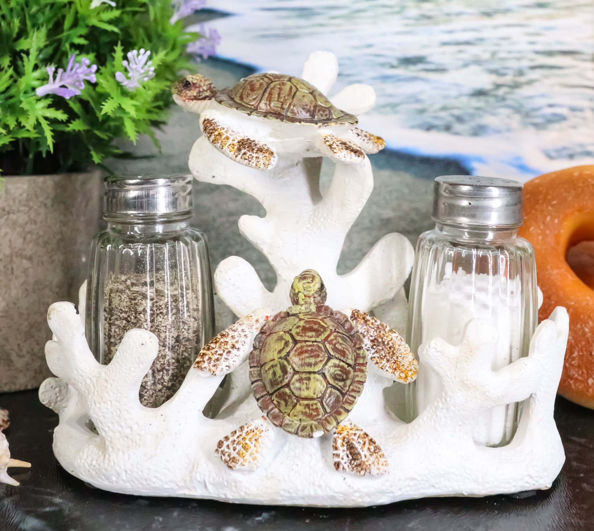 Ebros Nautical Coral Reef With Sea Turtles Salt And Pepper Shakers