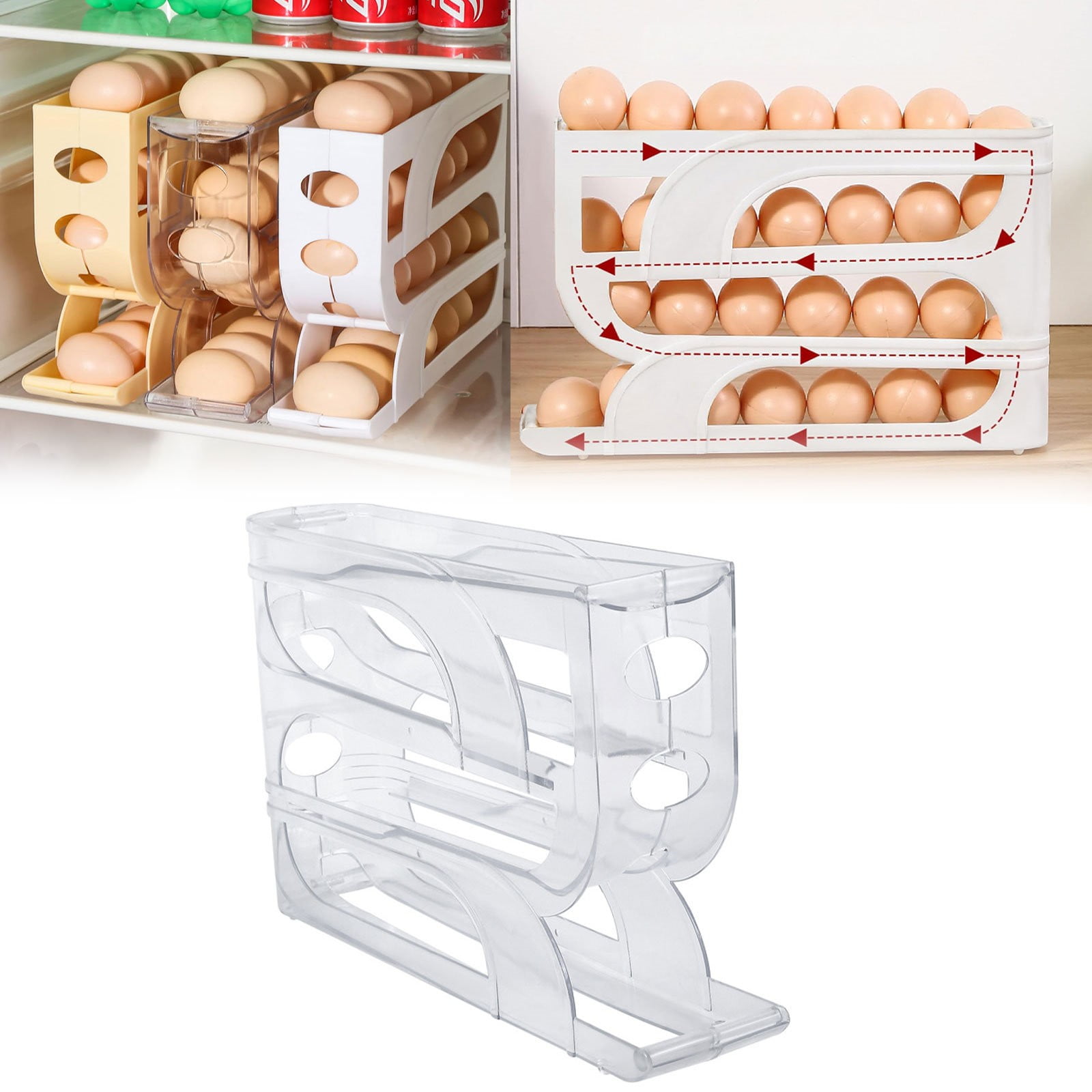 Egg Holder For Fridge 4 Tiers Automatic Rolling Fridge Egg Organizer