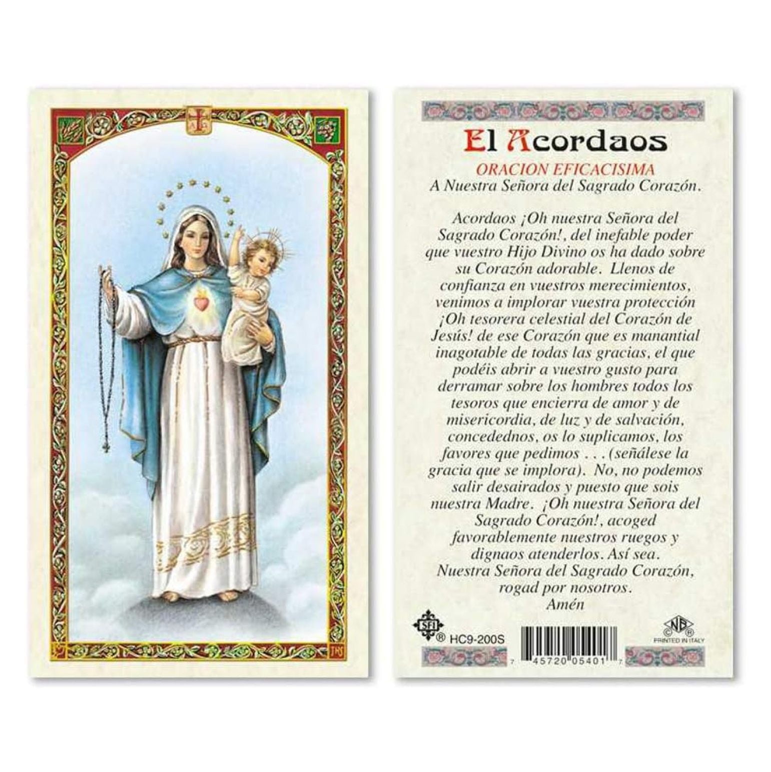 El Acordaos Oracion A Nuestra Senora Del Sagrado Corazon Tarjetas