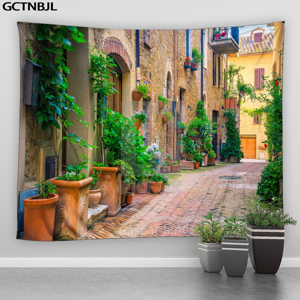 European Garden Tapestry Wall Hanging Natural Scenery Bohemian Town