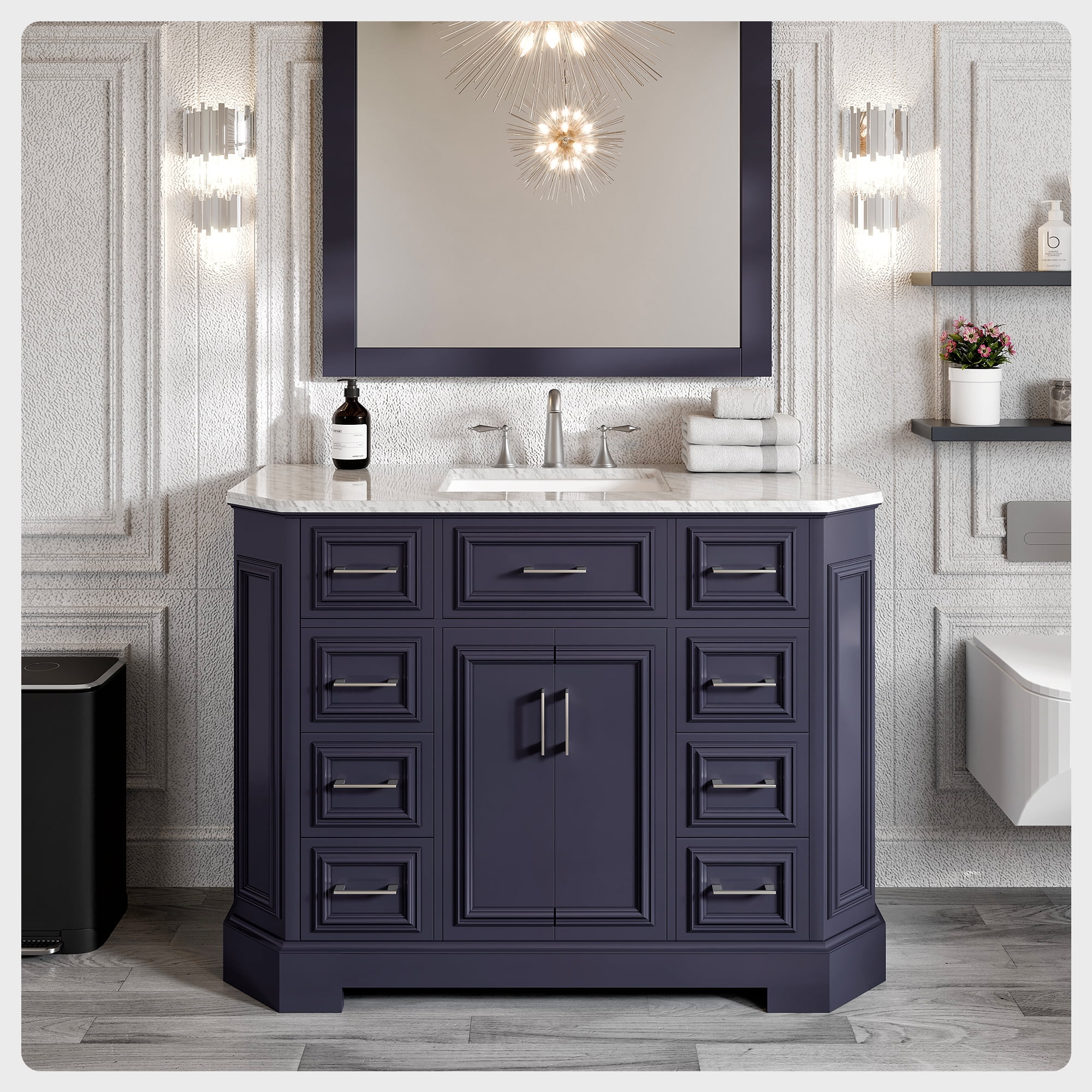 Eviva Glory 48 Dark Grey Bathroom Vanity With Carrara Marble Counter