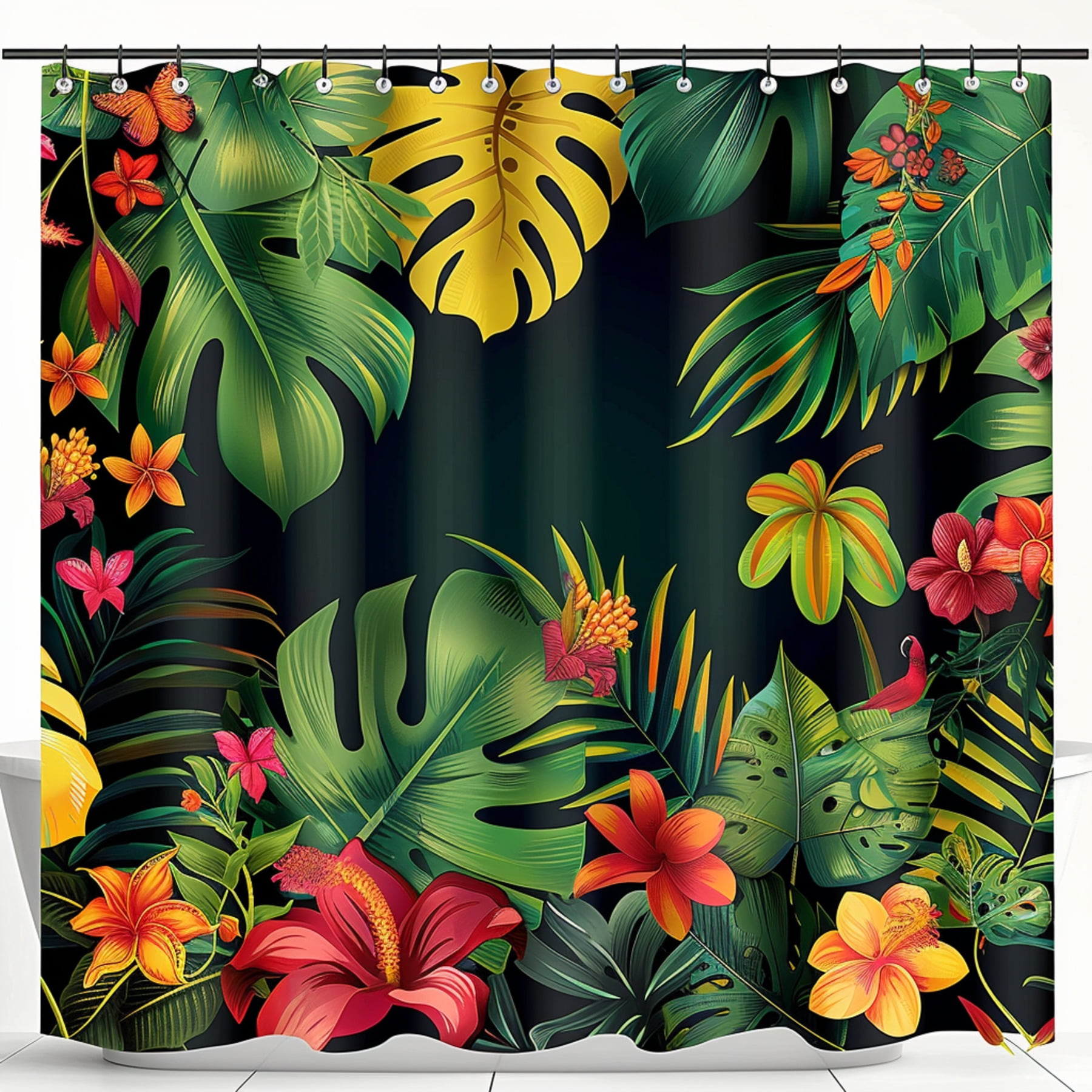 Exotic Bird Paradise Shower Curtain Vibrant Tropical Rainforest Design