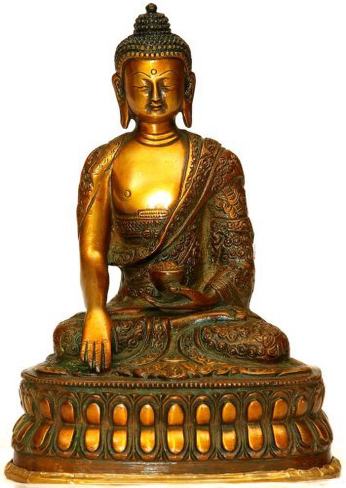 Exotic India Lord Buddha In Bhumisparsha Mudra Robes Decorated With