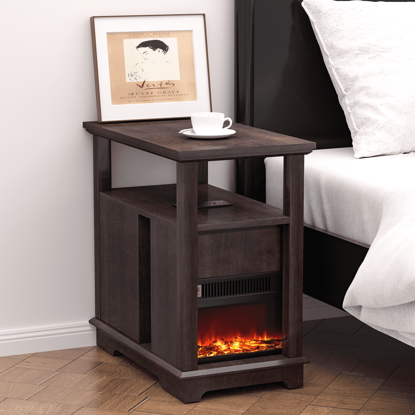 FAGAGA End Tables With Fireplace And Fast Charging Station Storage