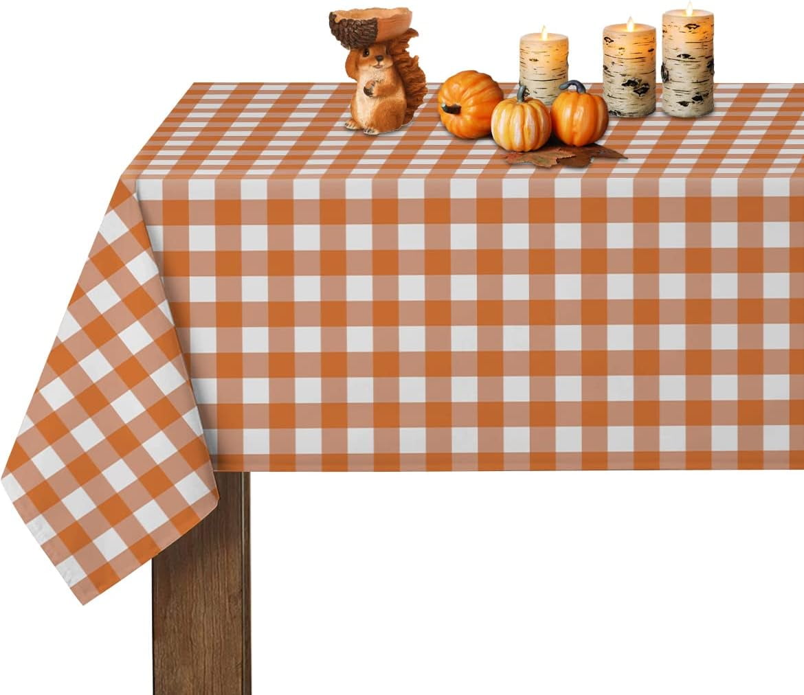 Fall Orange White Tablecloth Autumn Buffalo Plaids Rectangle Tablecloth