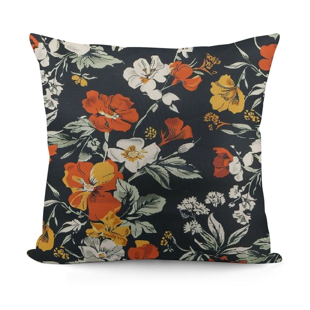 Fenyluxe Black Floral Pillow Cases Vintage Flowers Branches Garden