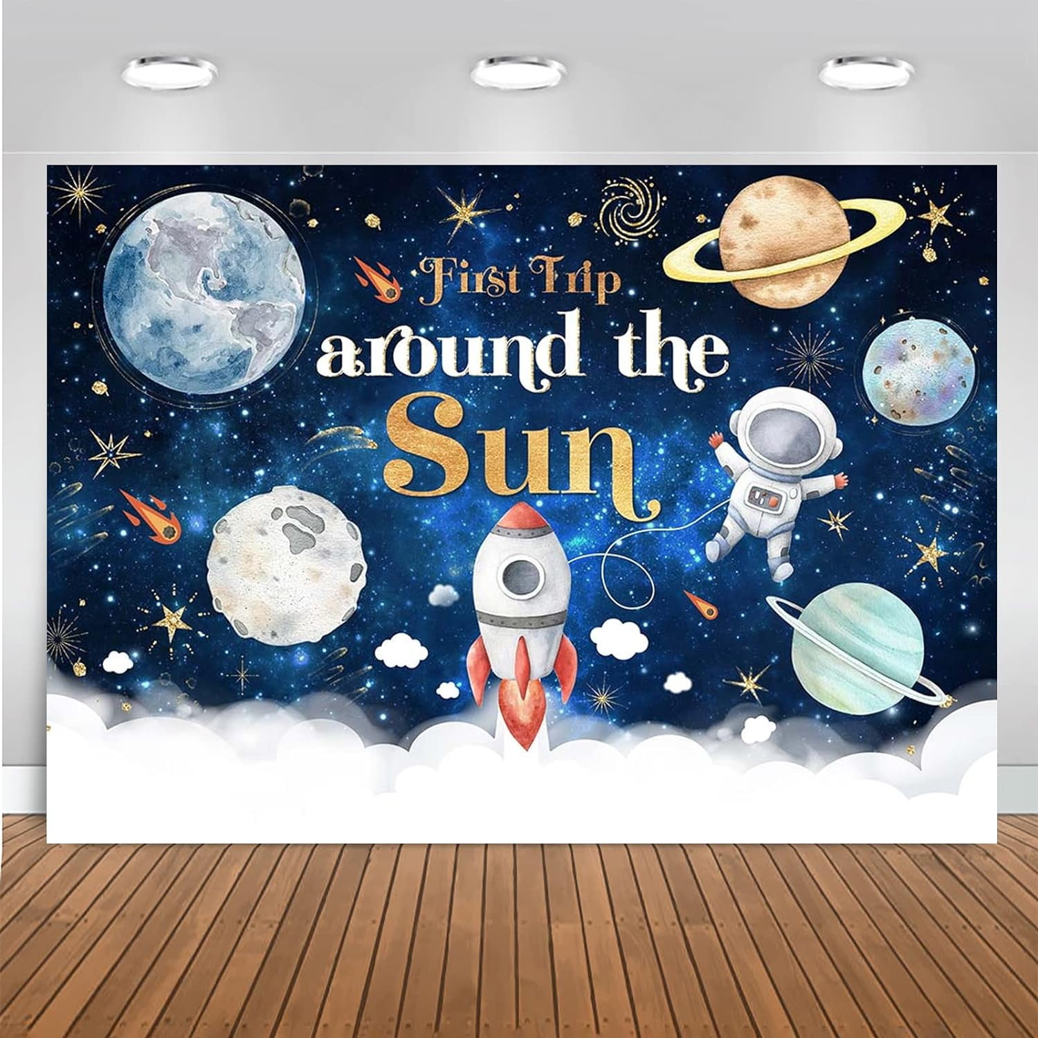 First Trip Around The Sun Birthday Backdrop For Boy Outer Space 1st