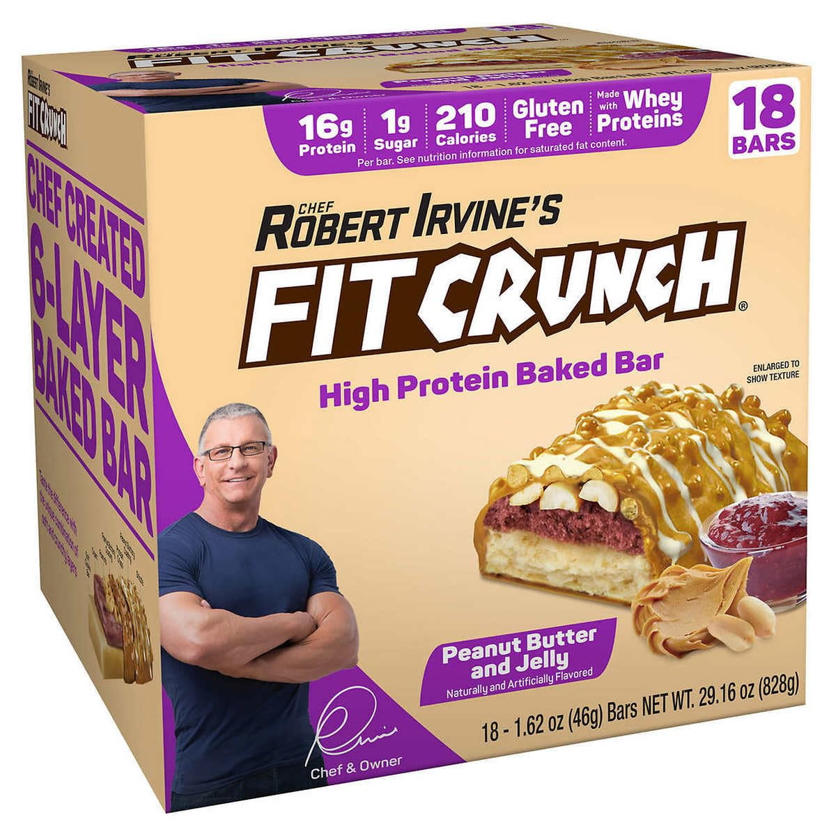 Fit Crunch Snack Size Protein Bar 16g High Protein Baked Bar Peanut