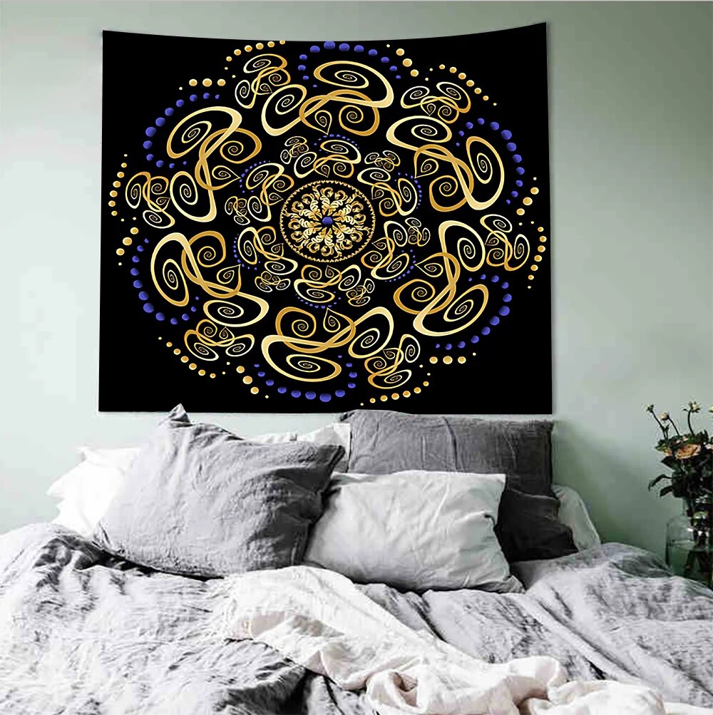 Floral Tapestry Mandala Boho Hippie Decor Abstract Gold Art Wall