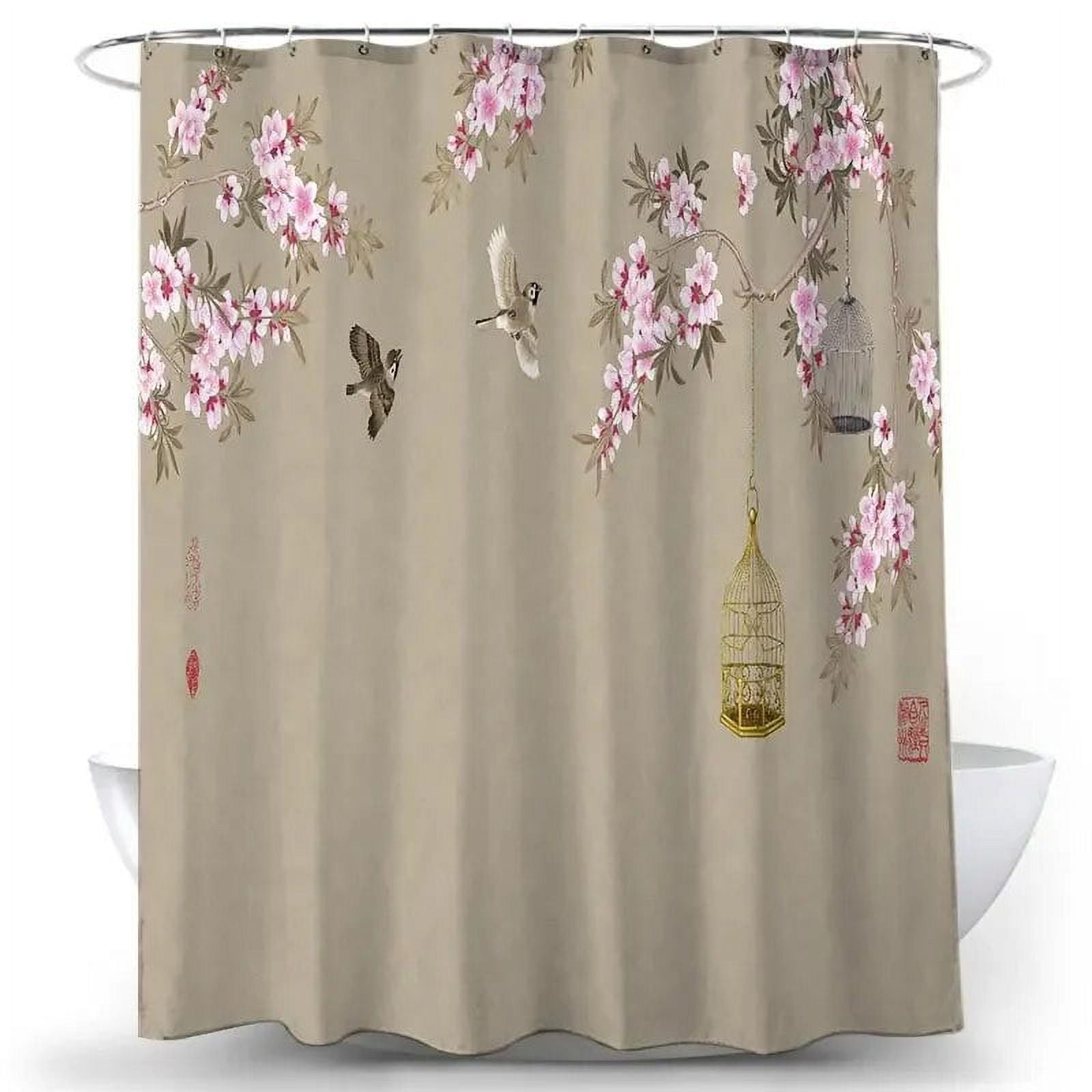 Flower Bird Shower Curtains Waterproof Bathroom Decor 3D Print Fabric