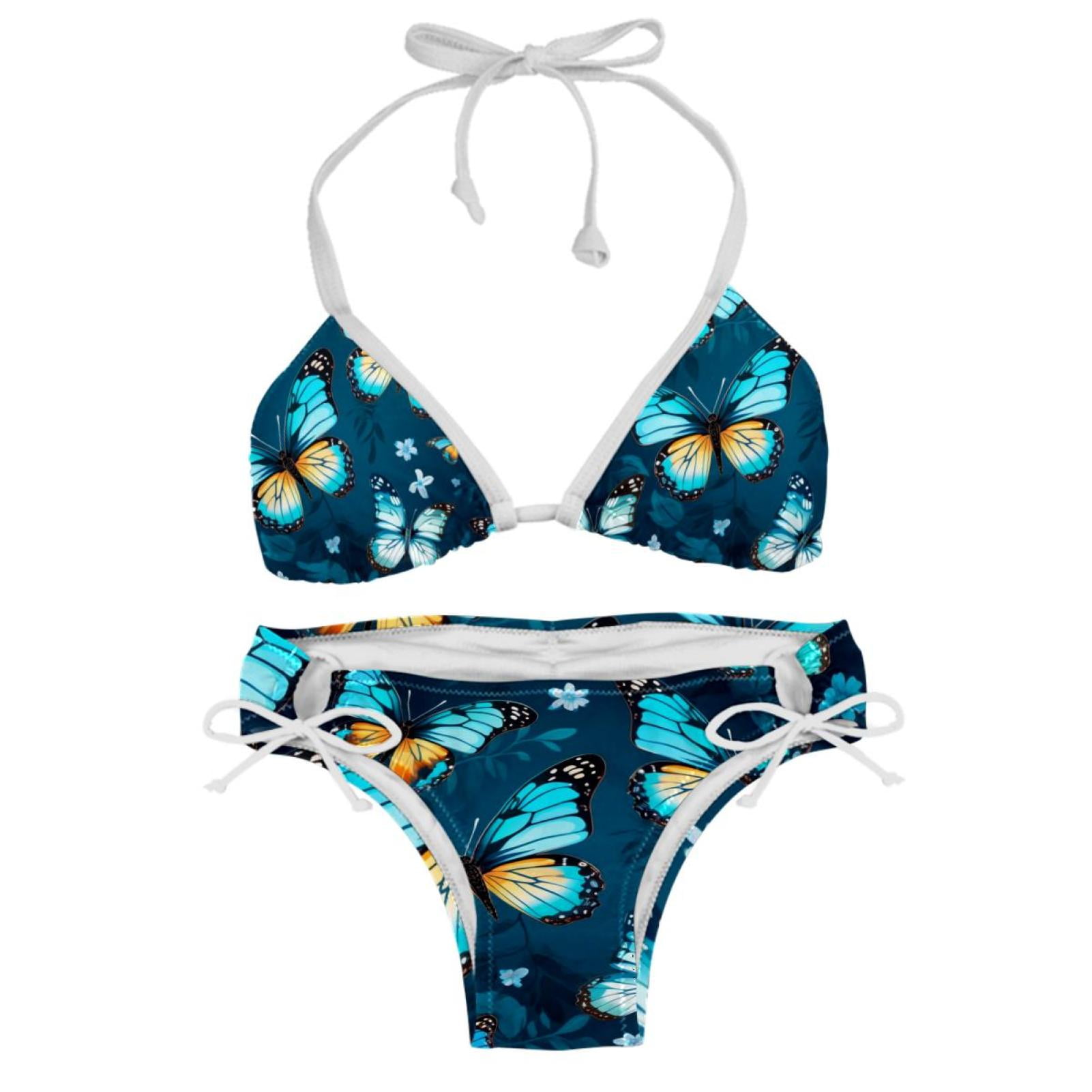 Flower Butterfly Detachable Sponge Adjustable Strap Bikini Set Two Pack