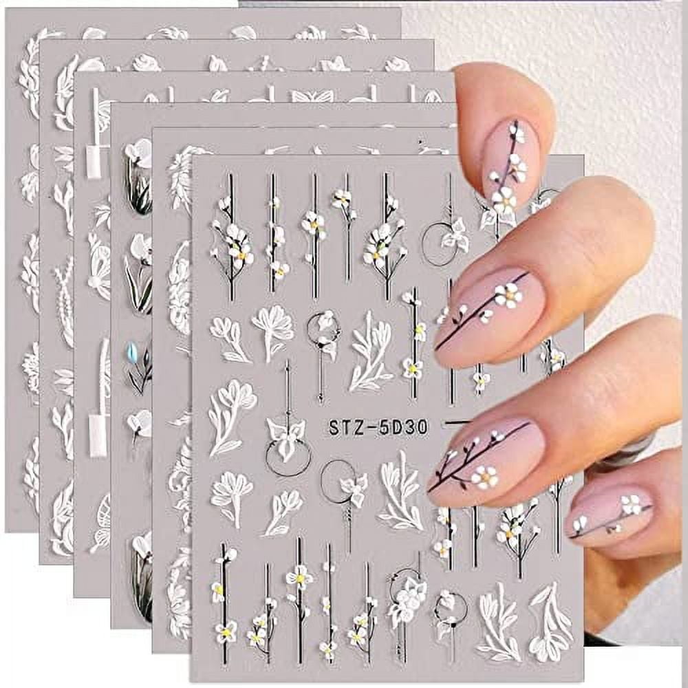 Flowers Nail Stickers D Embossed For Acrylic Nails Sheets Engraved