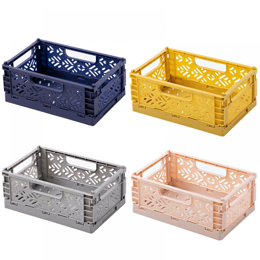 Folding Collapsible Plastic Storage Crate Box Stackable Home Kitchen