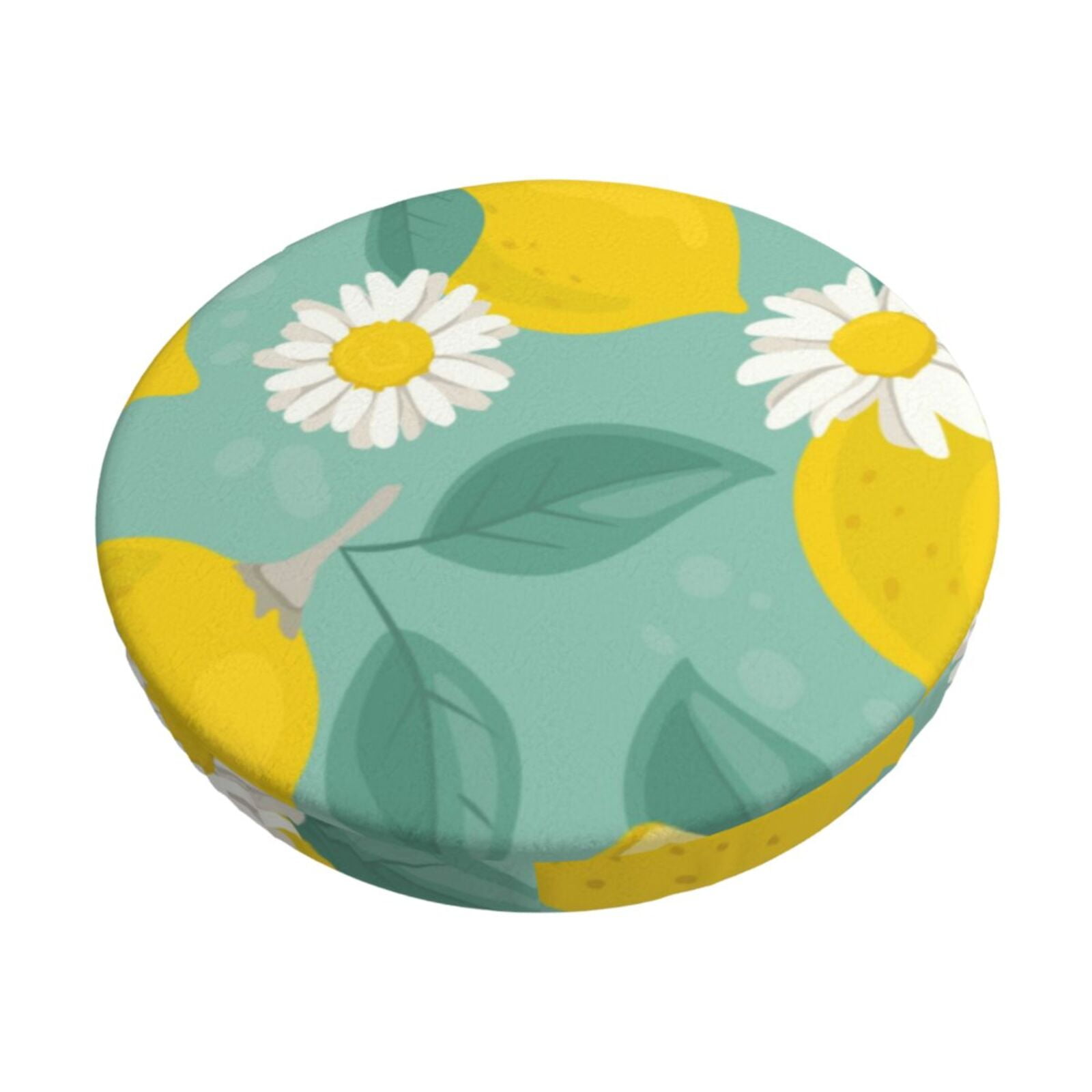 Fotbe Lemons Chamomile Flowers And Leaves Velvet Round Bar Stool Covers