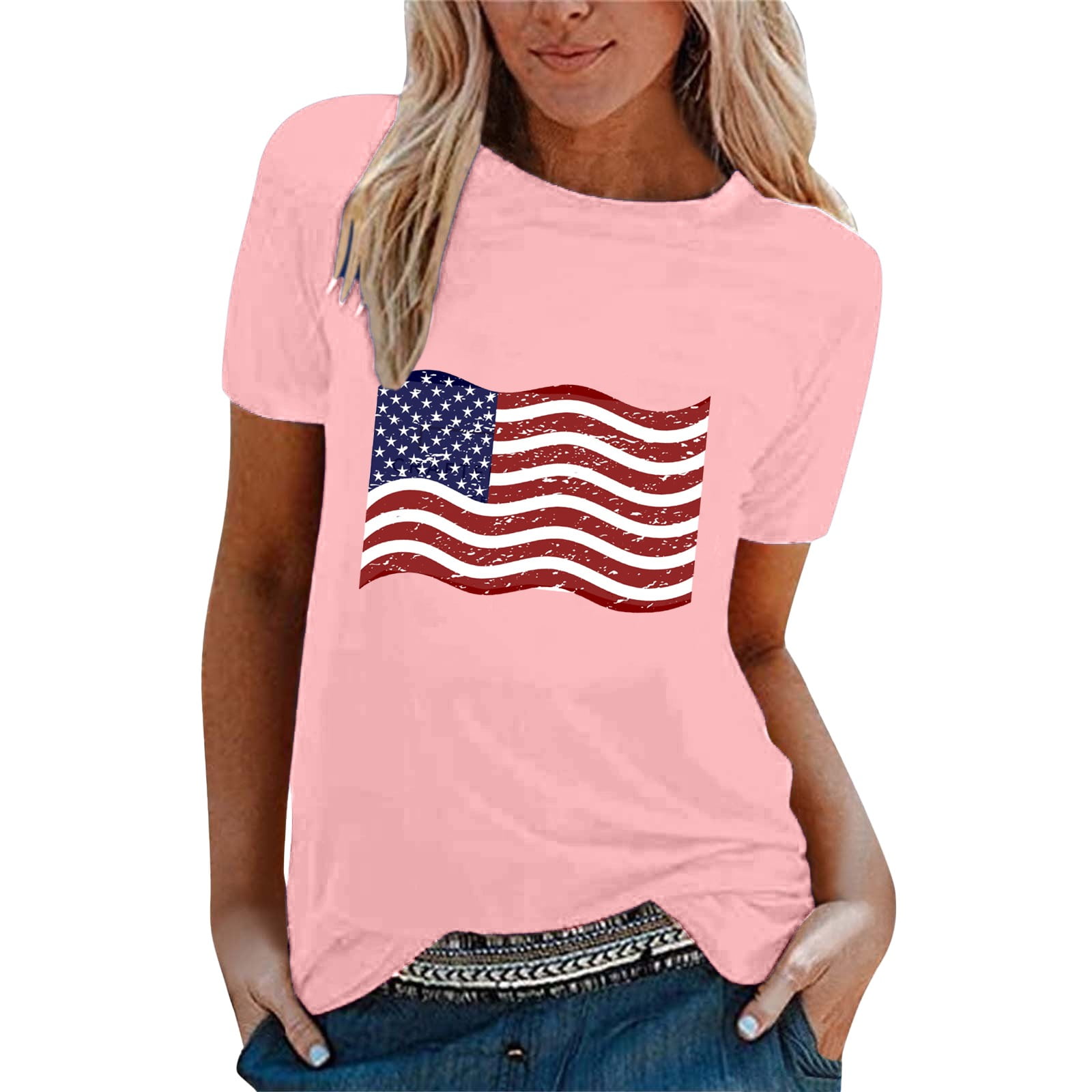 Fozruso 4th Of July Women Casual Independence Day Flag Print T Shirt