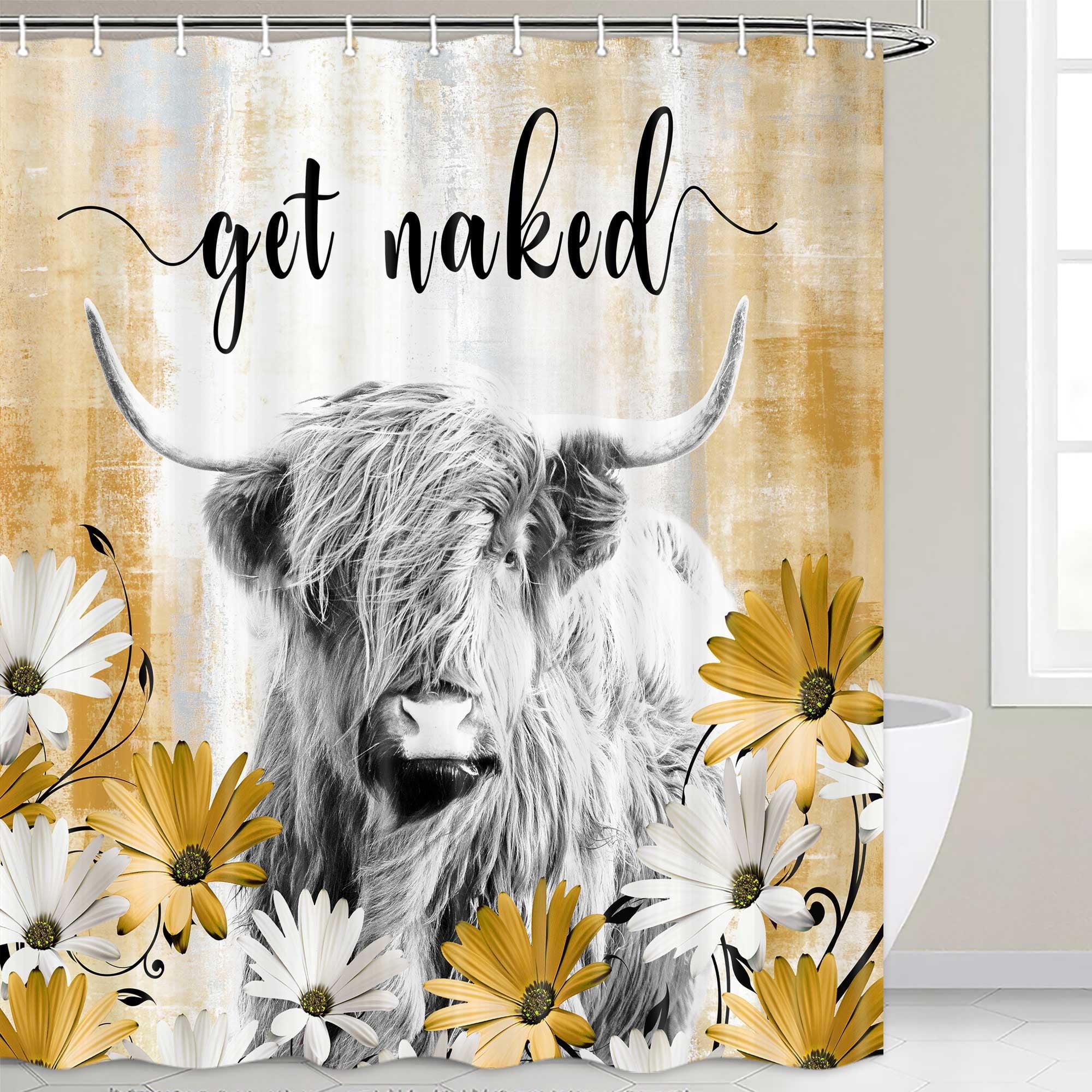 Funny Highland Cow Shower Curtain Set Get Naked Shower Curtains For