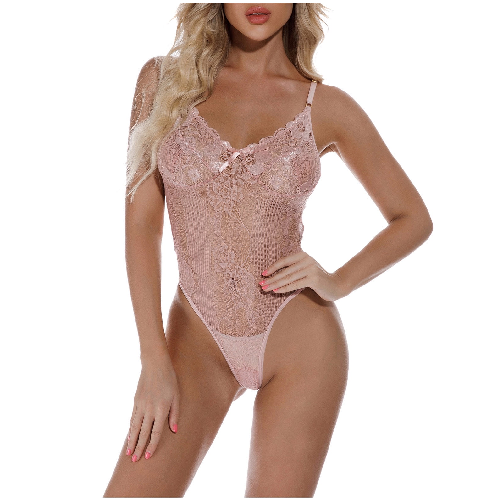 Gersome Women One Piece Lingerie Sexy Lace Bodysuit Deep V Teddy