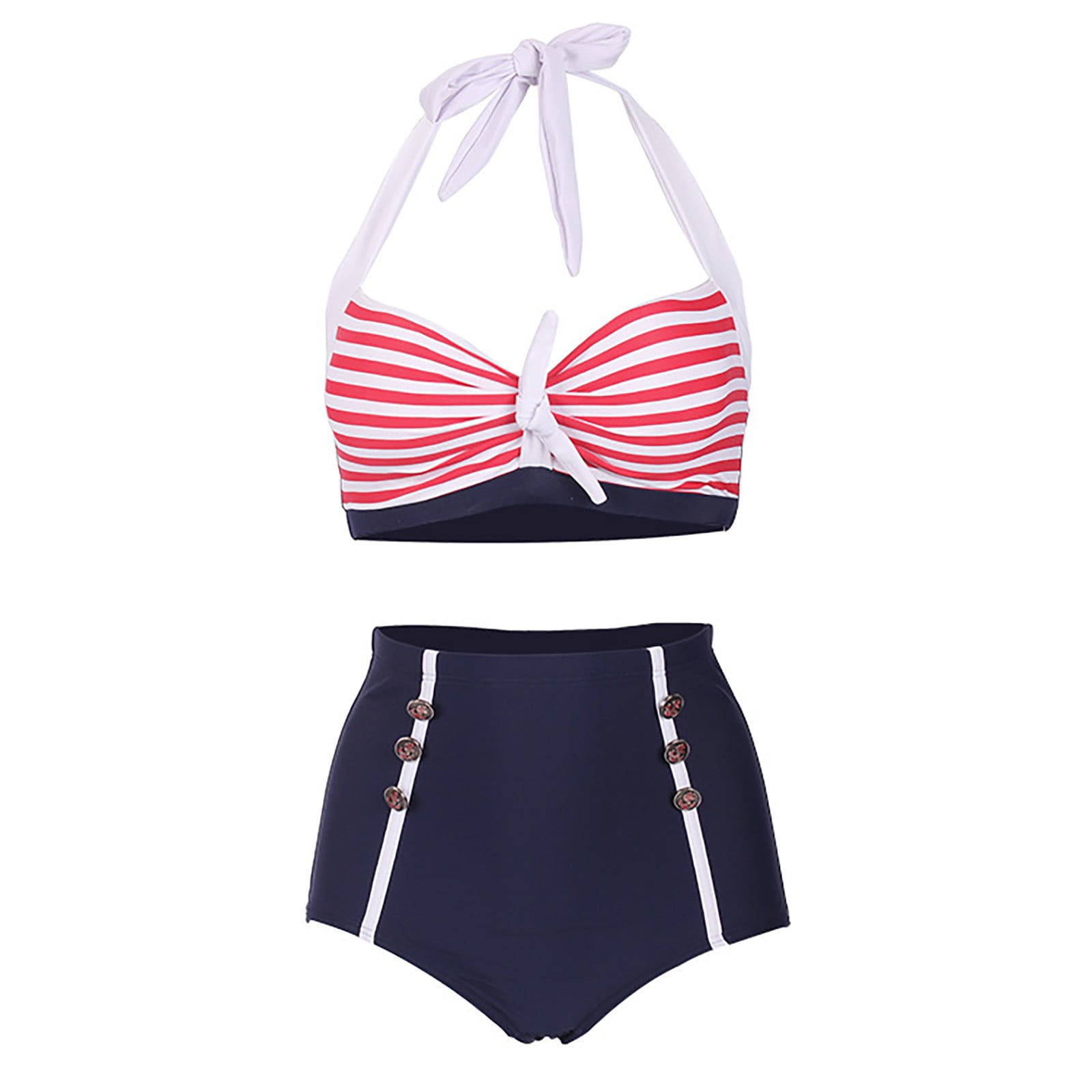 GYUJNB Bikini Sets For Women Stripe Print Top And Button Side Shorts