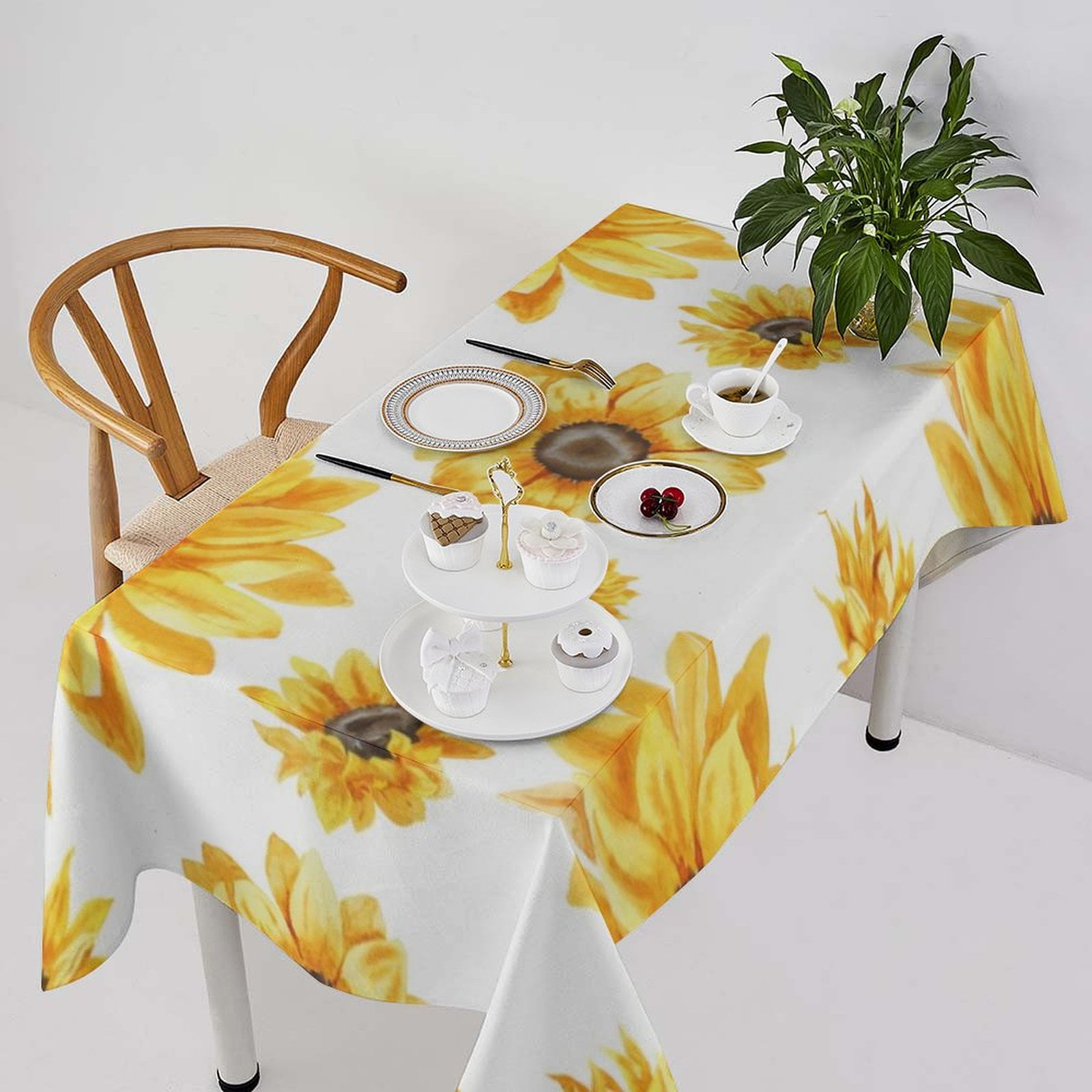 GZHJMY Flax Rectangle Tablecloth Watercolor Pattern Sunflowers Table