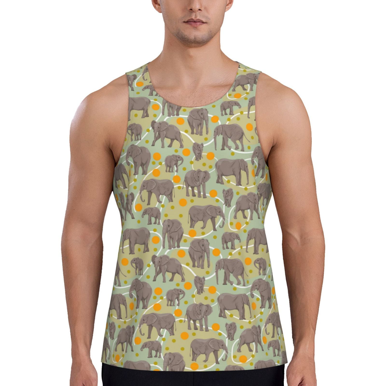 Gaeub African Bush Elephant Print Men S Workout Tank Top Casual Soft