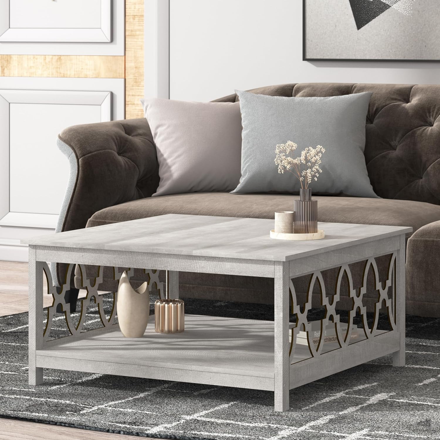 Galano Heron Modern Coffee Table For Living Room Wood Square Center