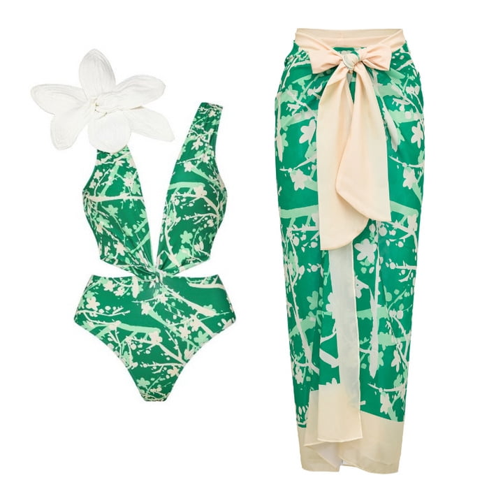 Generic 2025 New Bikini Flower Decoration Printed Split Swimsuit And