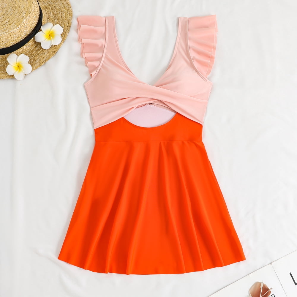 Generic 2025 New Swimsuit Bikini Dress Ruffled Color Contrast Patchwork