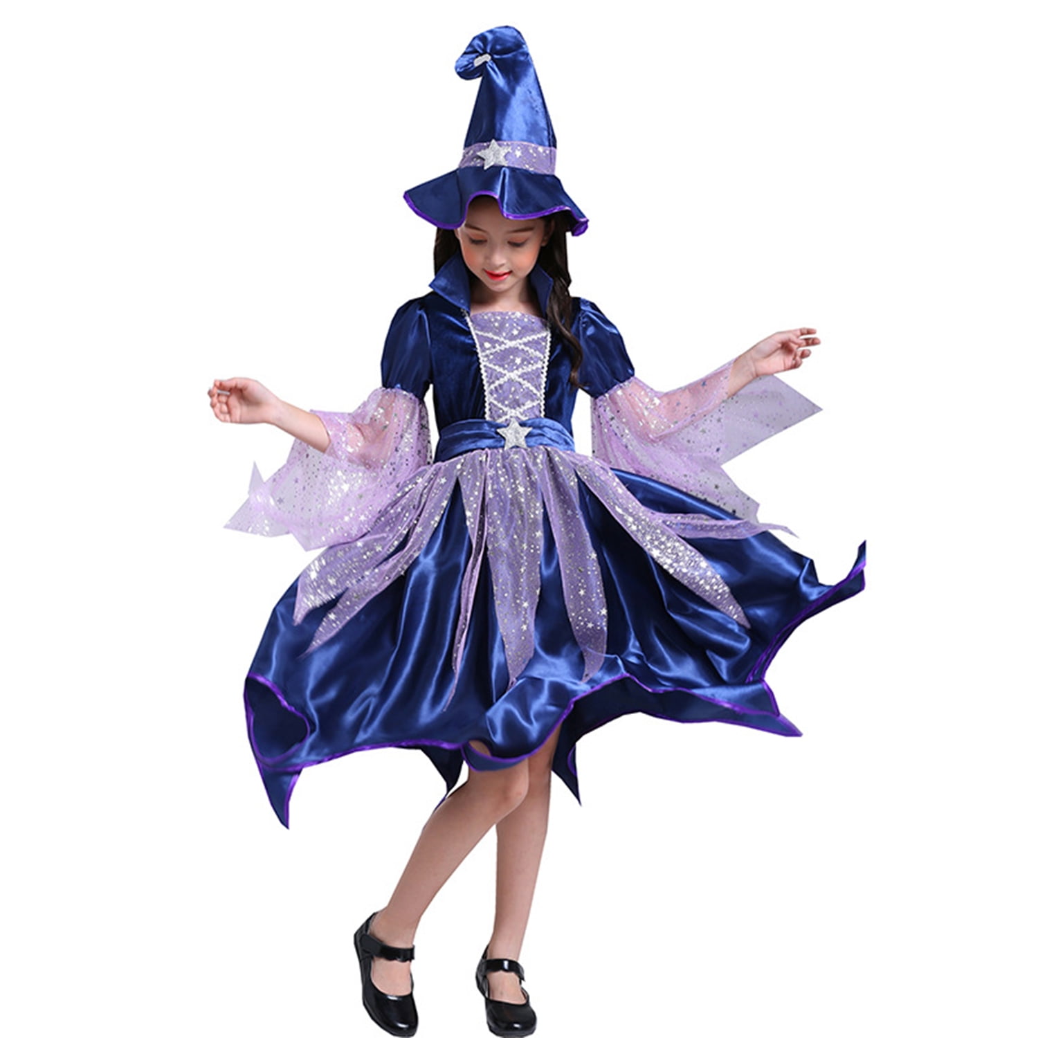 Girls Light Up Witch Costume Set Halloween Cosplay Party Dress Up