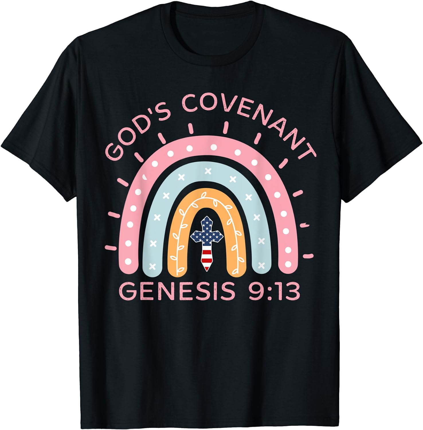 Gods Covenant Rainbow Genesis Jesus Cross Bible Verse T Shirt