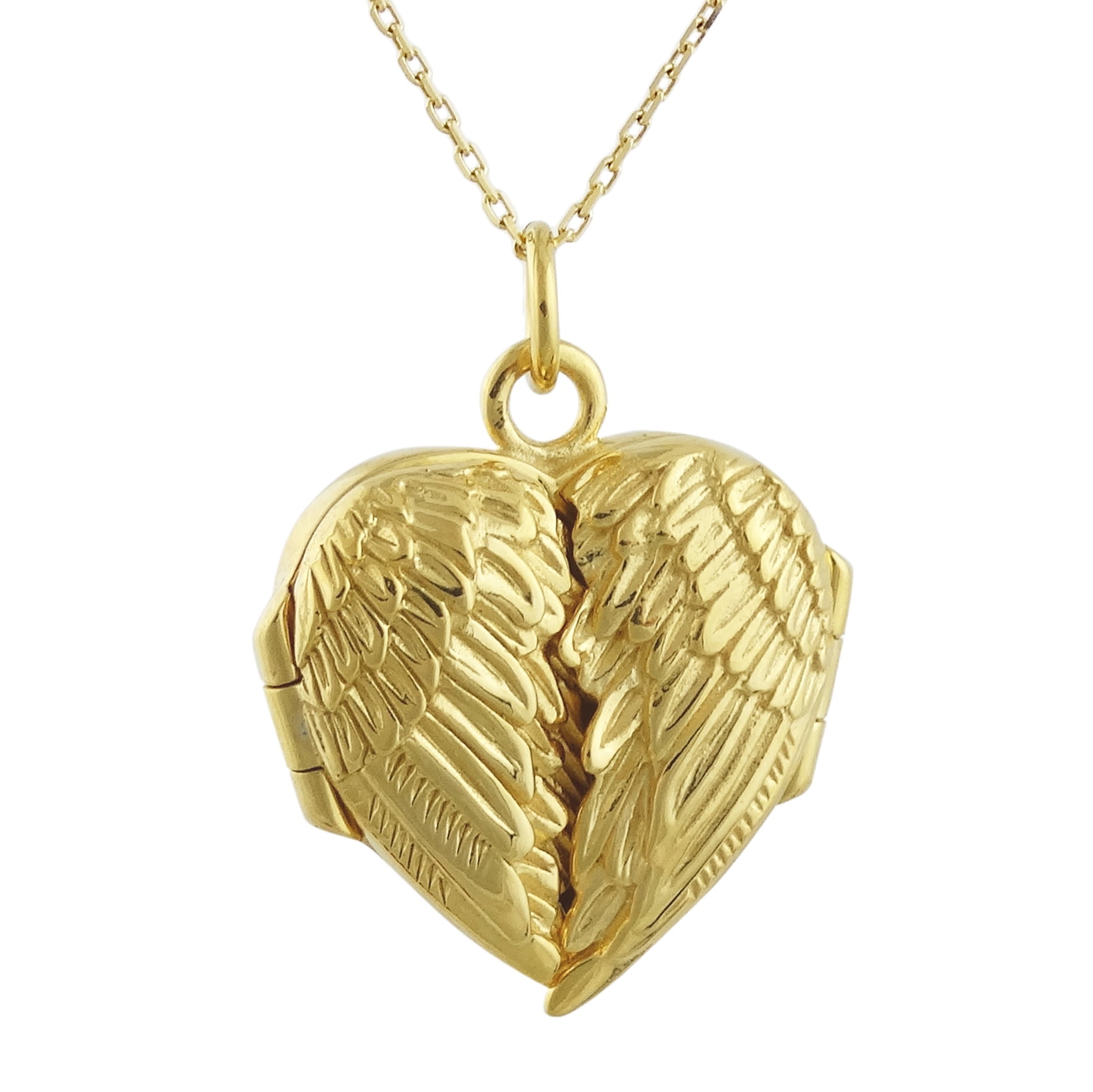 Gold Plated Sterling Silver Angel Wings Heart Locket Necklace Chain