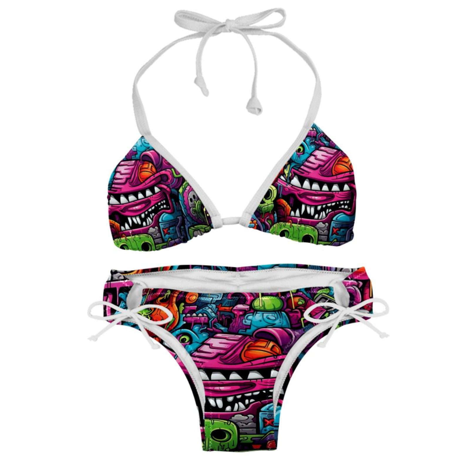 Graffiti Detachable Sponge Adjustable Strap Bikini Set Two Pack Swim
