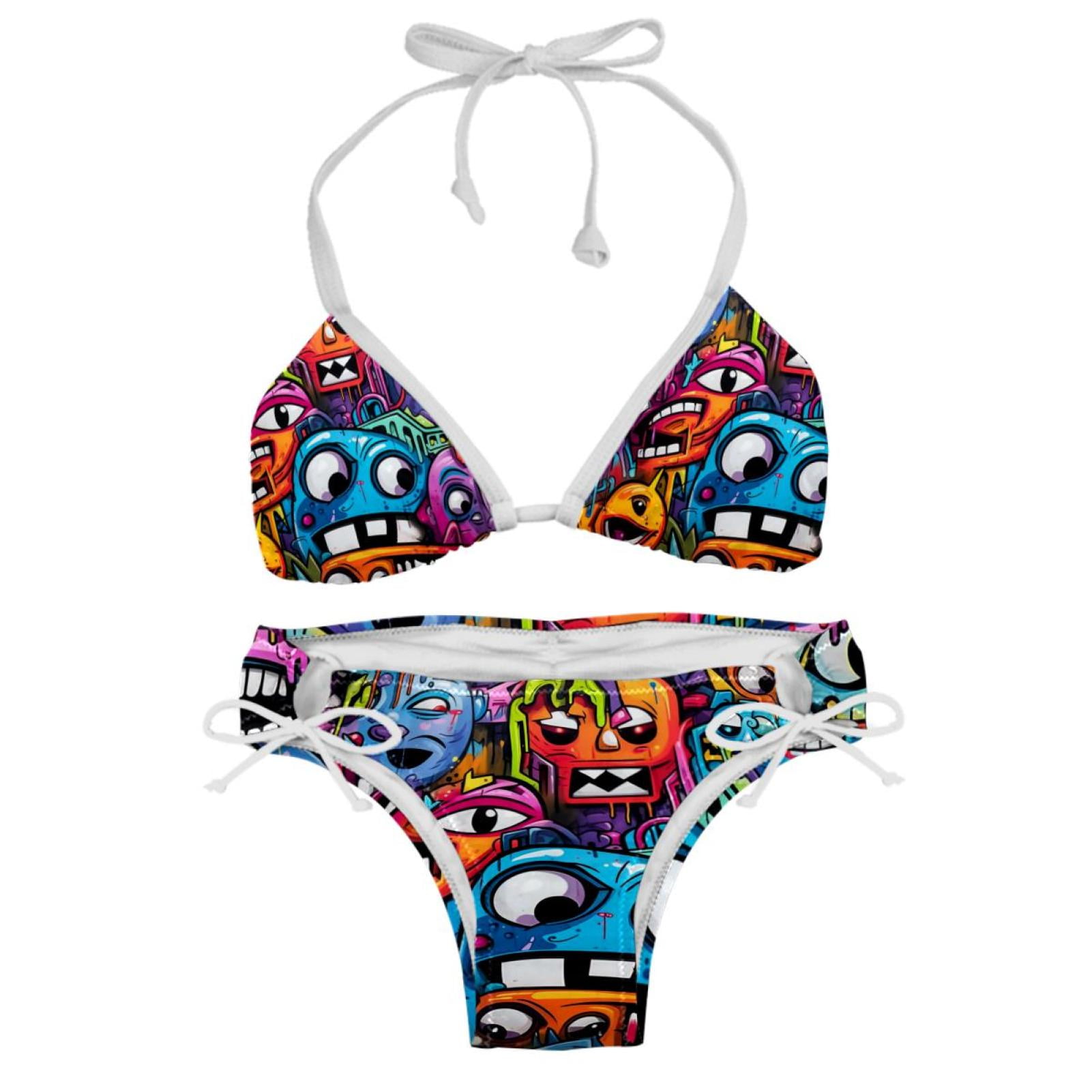 Graffiti Detachable Sponge Adjustable Strap Bikini Set Two Pack Swim