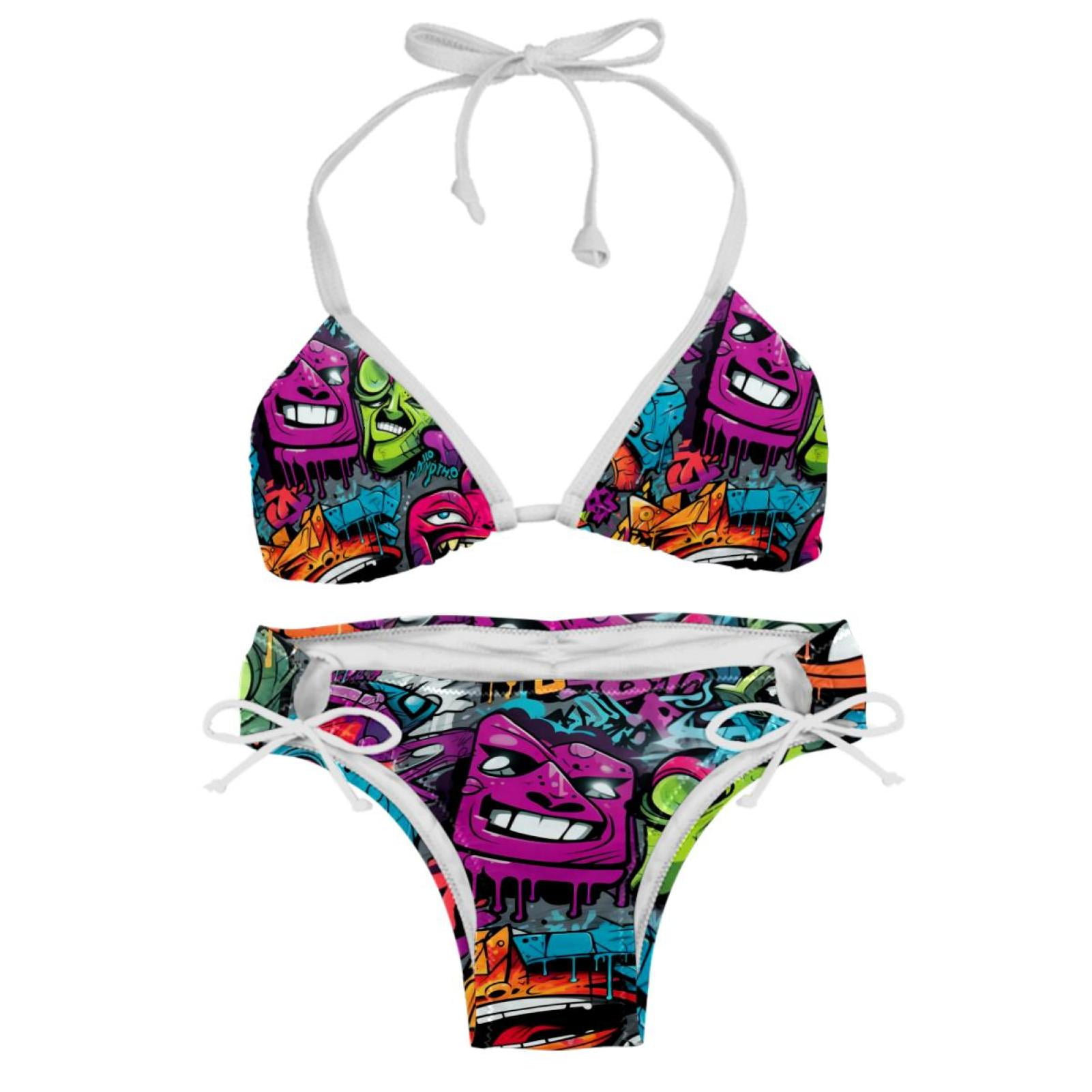 Graffiti Detachable Sponge Adjustable Strap Bikini Set Two Pack