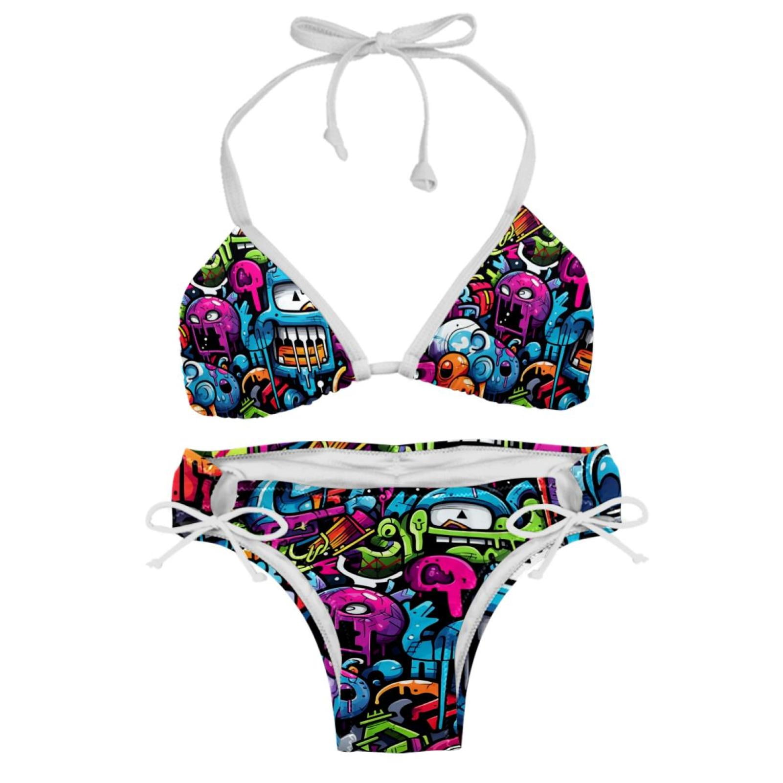 Graffiti Swimsuit Bikini Set With Detachable Sponge And Adjustable