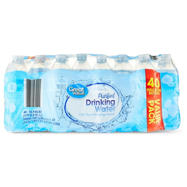 Great Value Purified Drinking Water, 16.9 fl oz Bottles, 40 Count - supplies for summer youth programs