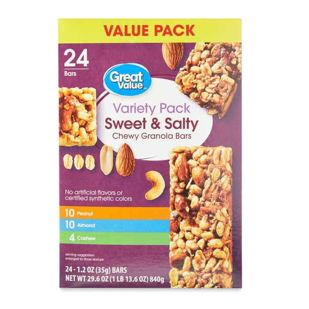 Great Value Variety Pack Sweet & Salty Chewy Granola Bars, 1.2 oz, 24 Count - hotel supplies