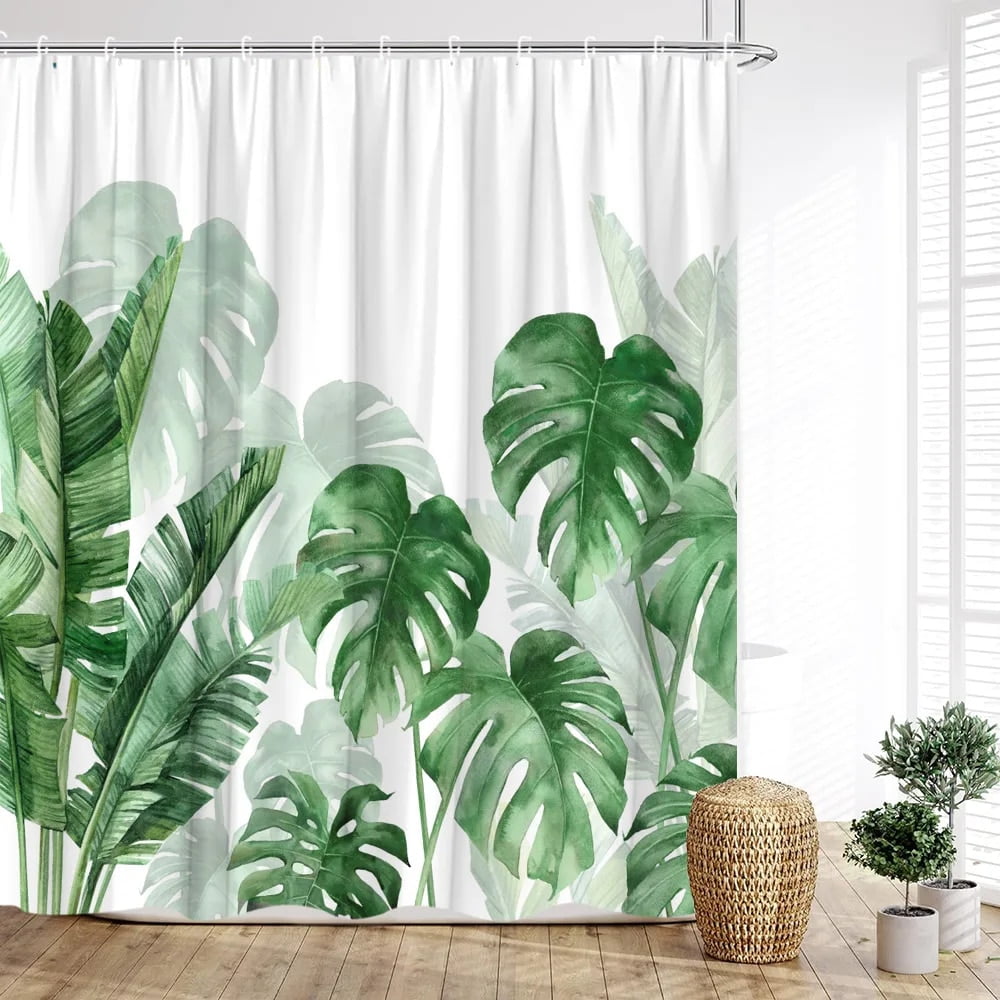 Greenery Shower Curtain Plant Leaves Palm Leaves Spring Flowers