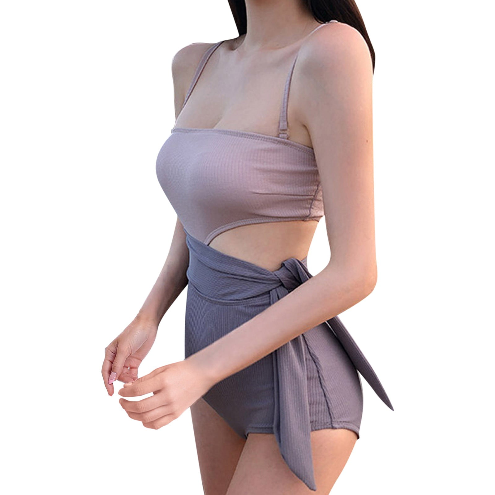 Gzea One Piece Swimsuits For Women Fashion Solid Strap Swimsuit Sexy