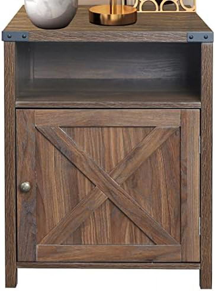 HBBOOMLIFE Nightstand Farmhouse Bedside Table With Cabinet And Shelves