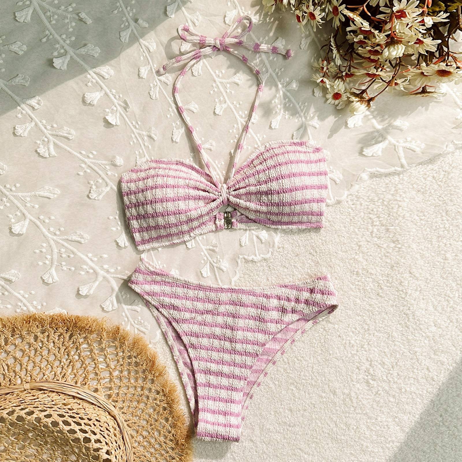 HCNTES Women S Triangle Bikini Set String Swimsuit Print Tie Ruched Two