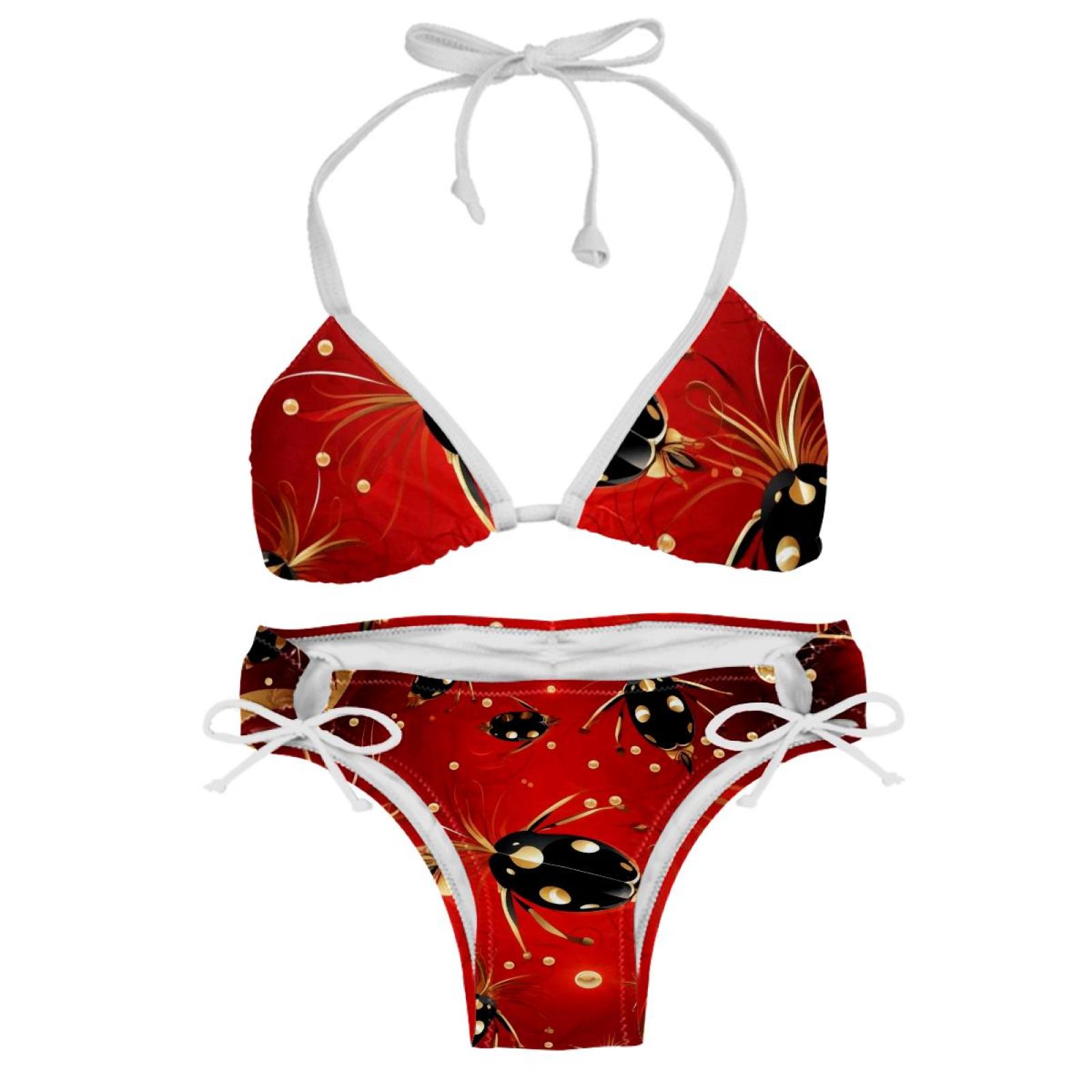 Heoeh Women S Halter Tie Side Triangle Bikini Set Ladybug Pattern Two