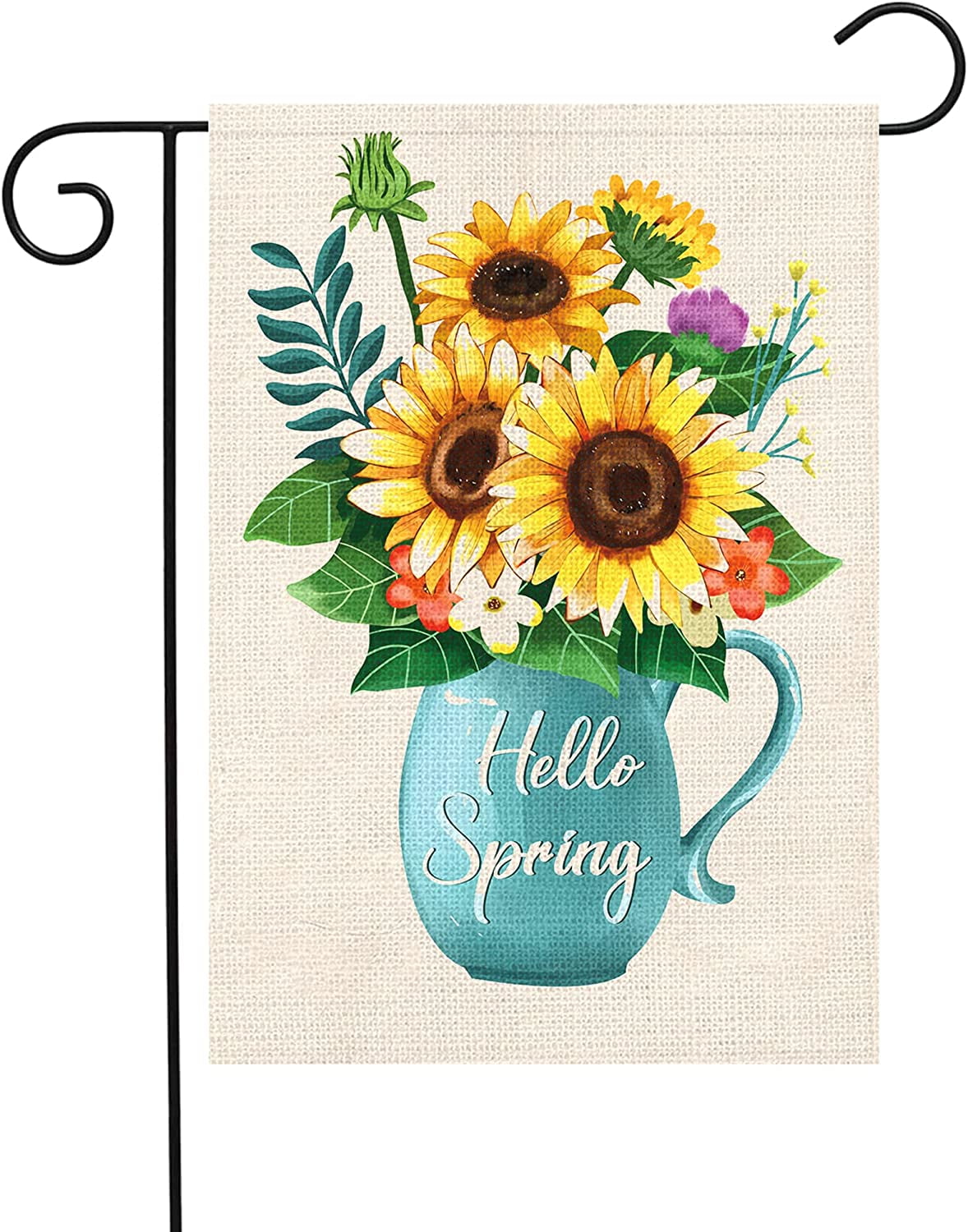 HGUAN Hello Spring Summer Garden Flag Floral Sunflower Vase Double