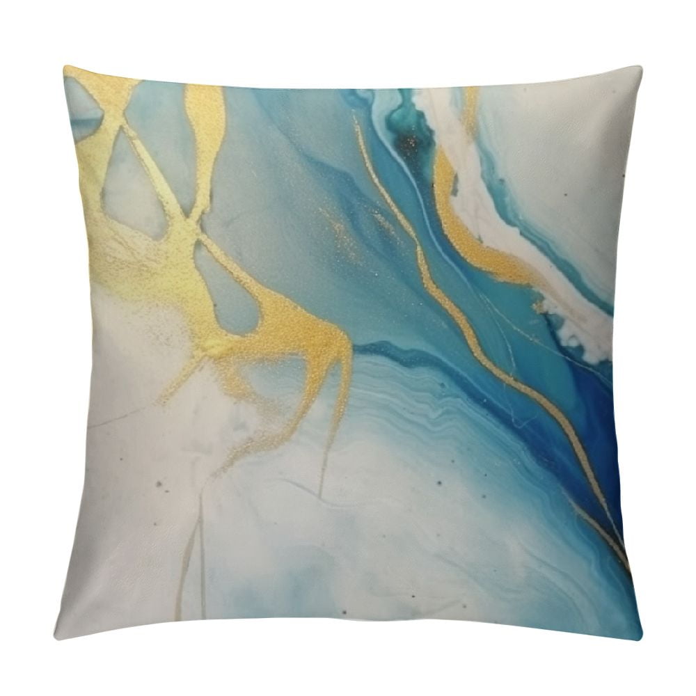 Homicozi Marble Texture Turquoise And Gold Silver Decorative Throw