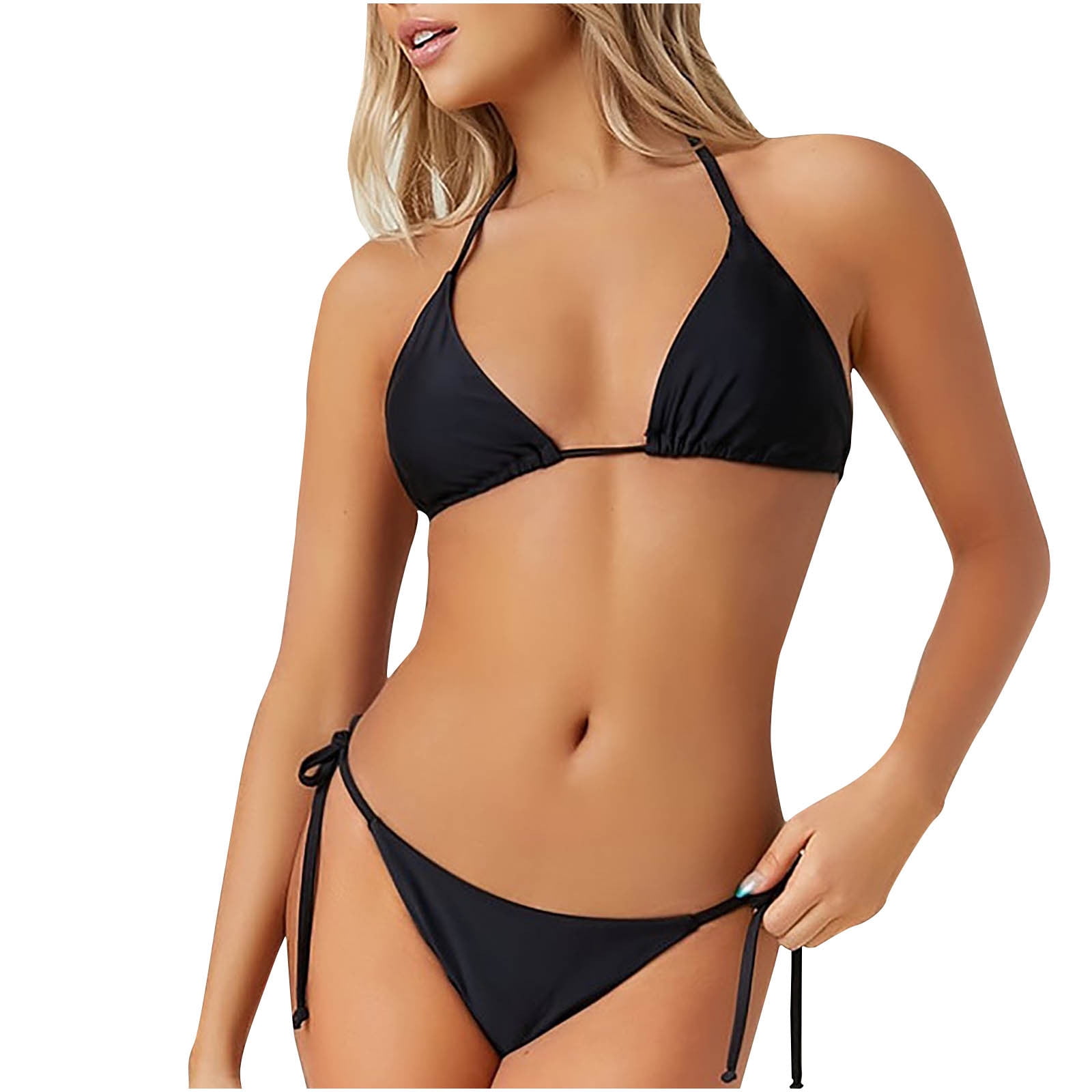 Htnbo Women Triangle Halter Thong Bikini Set Sexy String Two Piece