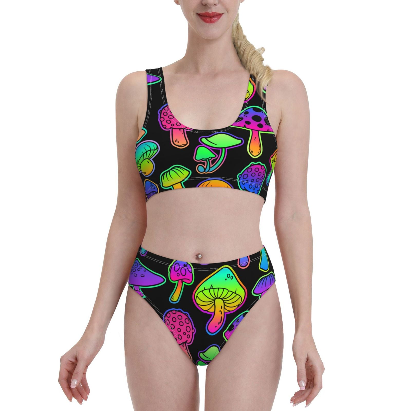 Haiem Bright Mushrooms Women S High Waisted Bikini Set Two Piece