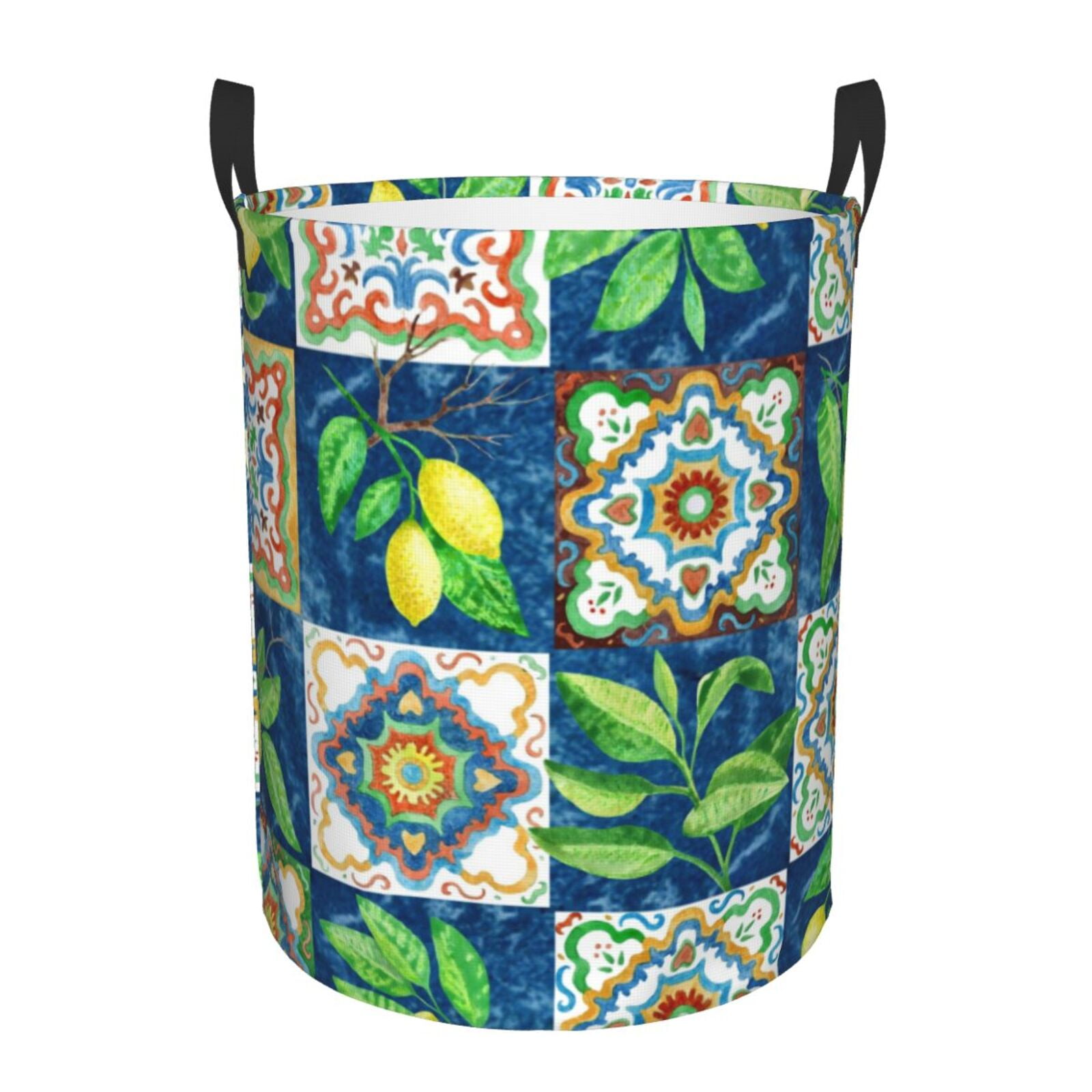 Haiem Lemon And Leaves Leather Dirty Clothes Laundry Basket Sturdy